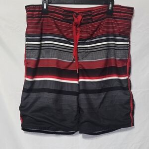 Ocean Pacific Red and Black Striped Men's Swim Shorts Size 32-34